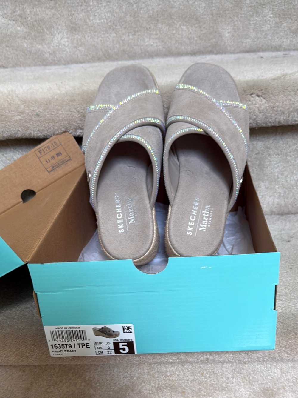 Skechers Women's Taupe Slip-On Mules with Sparkle Straps